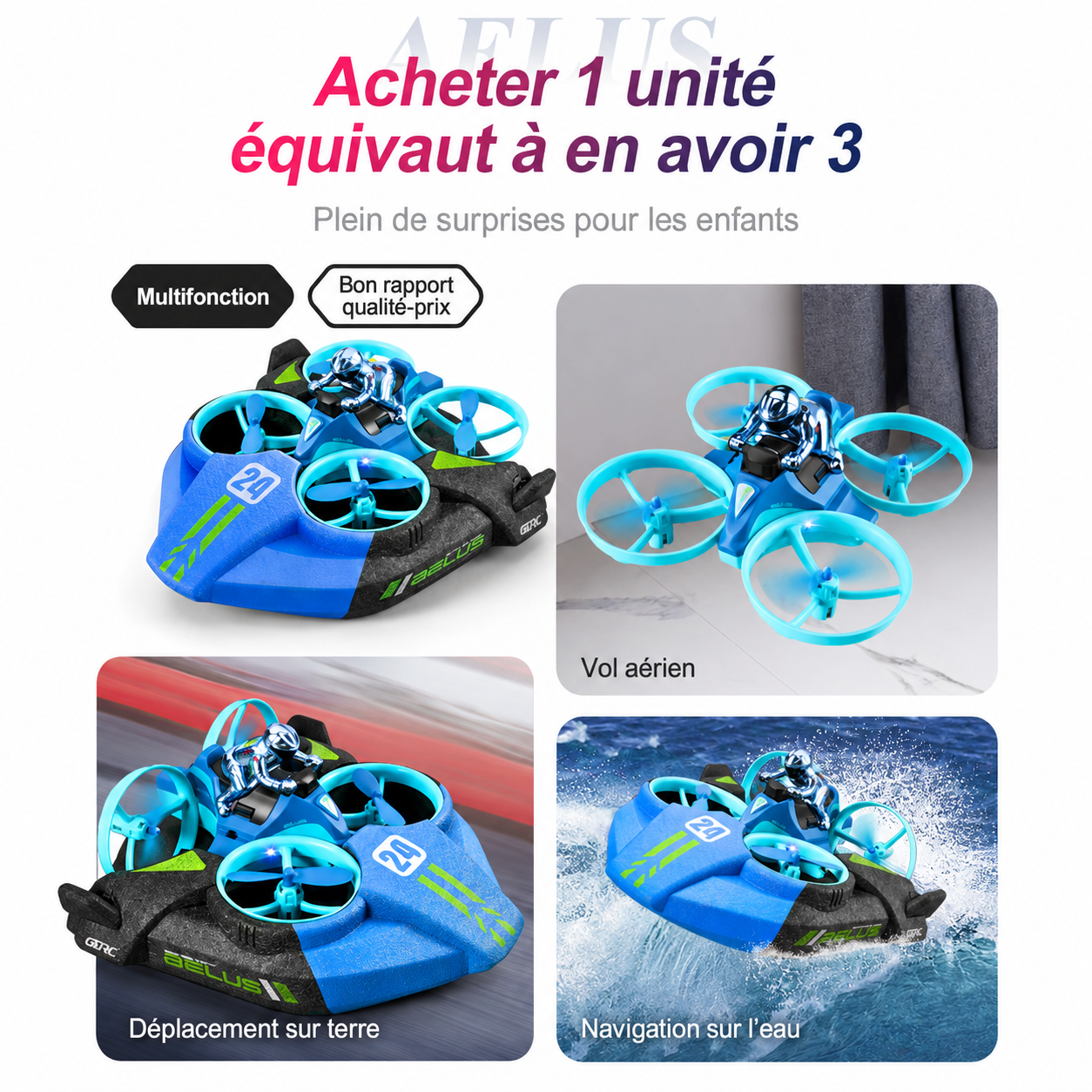 Drone Jouet 3-en-1 pour Enfants – Mini Drone RC avec Télécommande