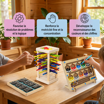 Set de Jeux Montessori 3 Pièces – Coffret Jeux Éducatifs de Logique pour Enfants