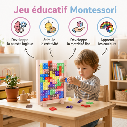 Puzzle Blocs de Couleurs 3D en Bois – Jeu Montessori Éducatif pour Enfants