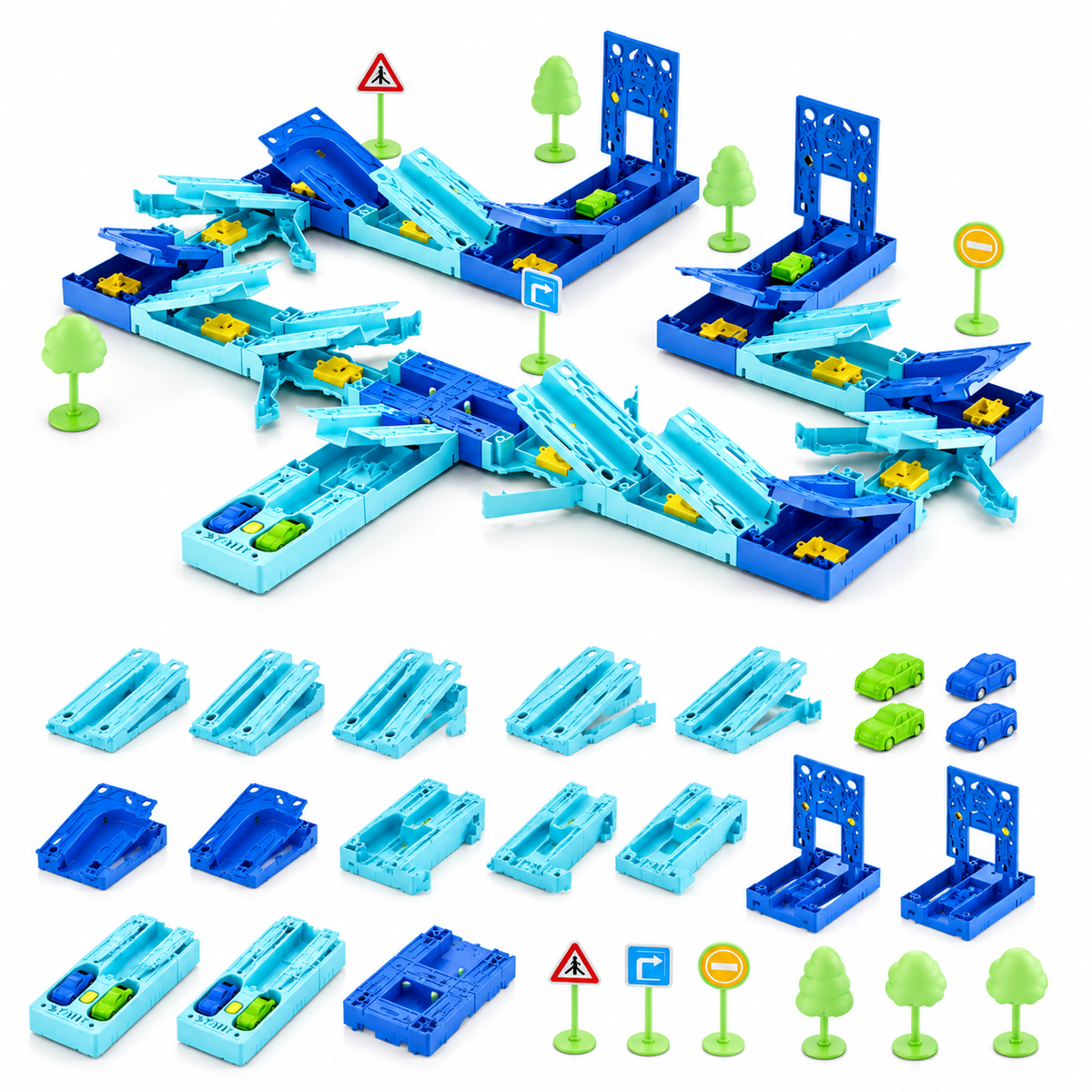 Circuit de voitures à gravité à construire avec lanceur