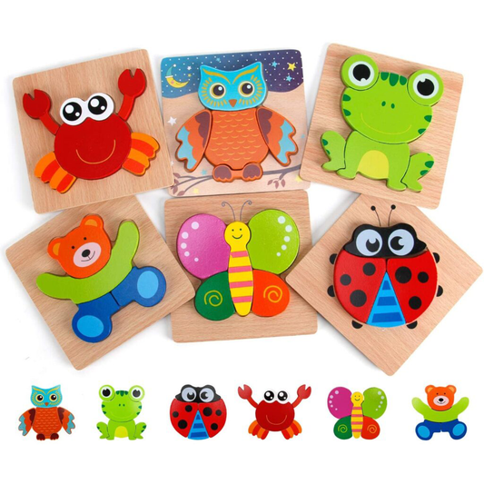 Puzzles Montessori – Lot de 6 formes en bois naturel