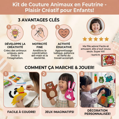 Kit Créatif Animaux en Feutrine à Coudre – Éveille la Motricité Fine et la Créativité