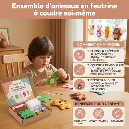 Kit Créatif Animaux en Feutrine à Coudre – Éveille la Motricité Fine et la Créativité