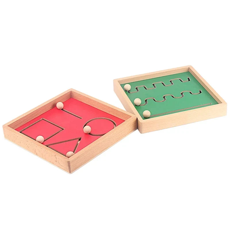 Planche de pré-écriture Montessori en bois avec bille de traçage