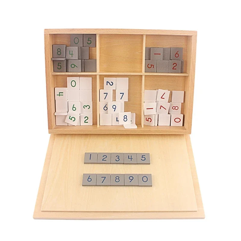 Jetons chiffrés Montessori pour damier avec boîte en bois