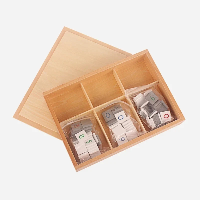Jetons chiffrés Montessori pour damier avec boîte en bois