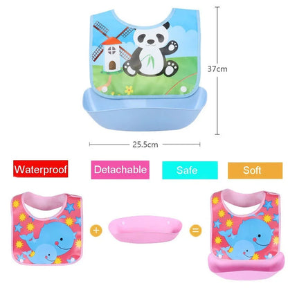 Bavoir Bébé en Silicone avec Poche Récupératrice Imperméable
