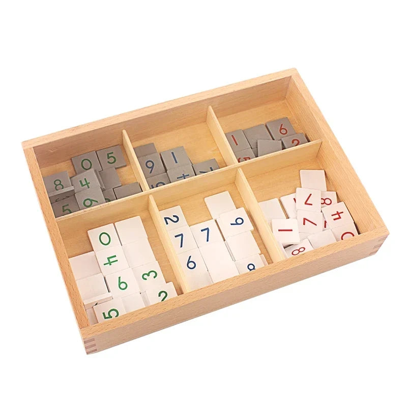 Jetons chiffrés Montessori pour damier avec boîte en bois