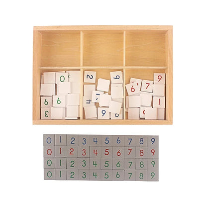 Jetons chiffrés Montessori pour damier avec boîte en bois
