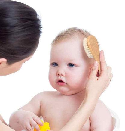 Set Brosse et Peigne en Bois pour Bébé – Brosse à Cheveux en Poils Naturels pour Nouveau-Nés