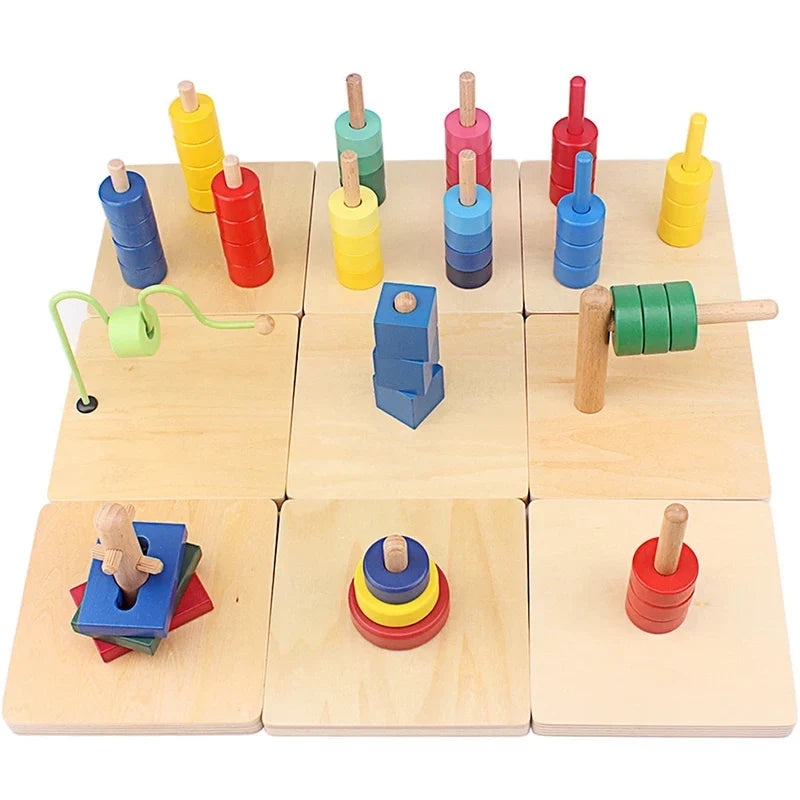 Activités Montessori en bois à enfiler sur tiges et fils