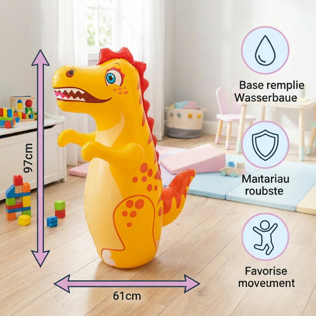 Sac de Frappe Gonflable Enfant – Base à Eau, Motif Animal | Dragon, Dino, Dauphin | Dès 3 ans