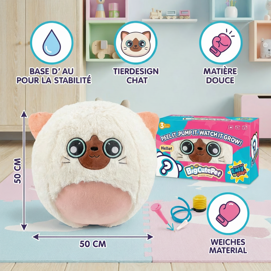 Animal Sauteur Gonflable en Peluche – Capybara, Chat & Requin – Saute, Joue, Câline