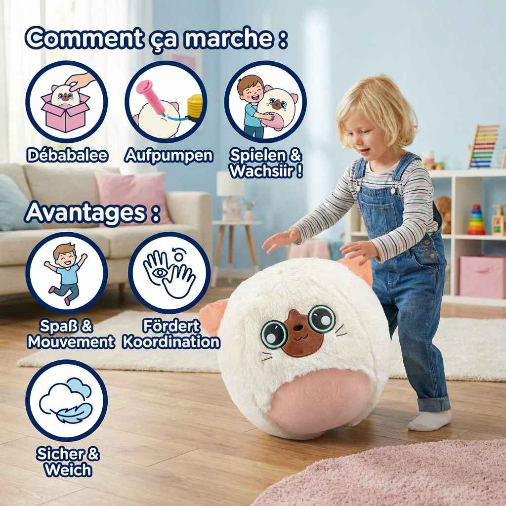 Animal Sauteur Gonflable en Peluche – Capybara, Chat & Requin – Saute, Joue, Câline