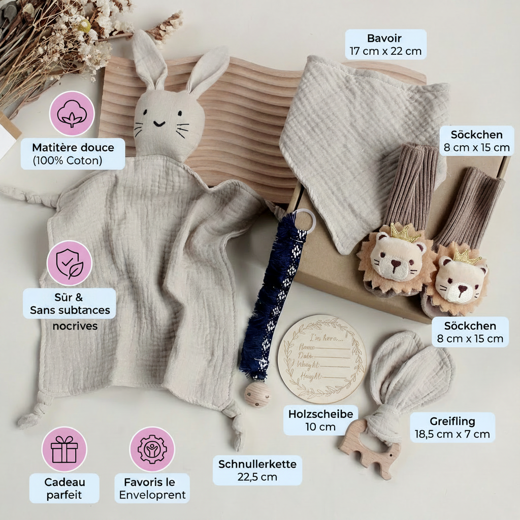 Coffret Cadeau Naissance 6 Pièces – Kit Essentiel Bébé pour Nouveau-Né