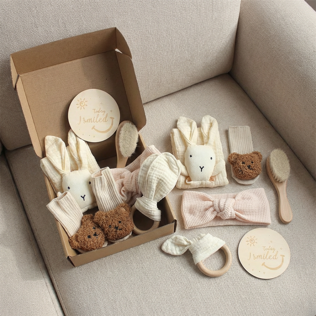 Coffret Cadeau Naissance 6 Pièces – Kit Essentiel Bébé pour Nouveau-Né