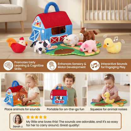 Ensemble de Peluches Animaux de la Ferme – Maison de Jeu Interactive et Portable