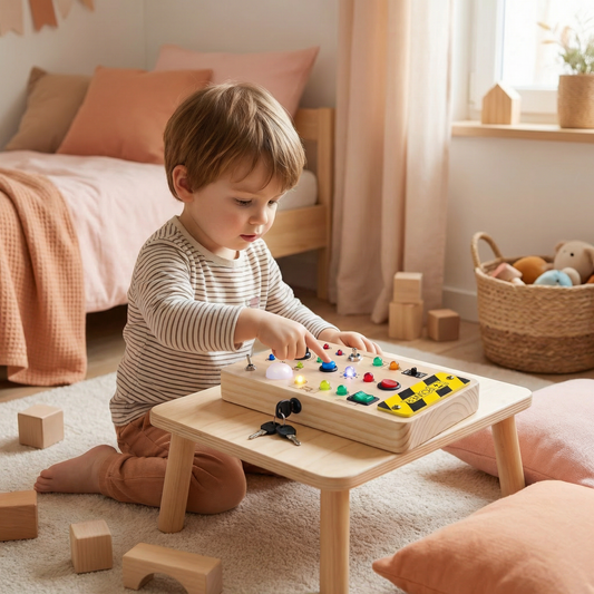 Planche Sensorielle Montessori en Bois – Lumières & Interrupteurs Interactifs