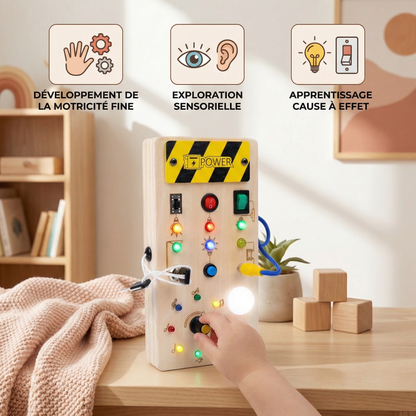 Planche Sensorielle Montessori en Bois – Lumières & Interrupteurs Interactifs