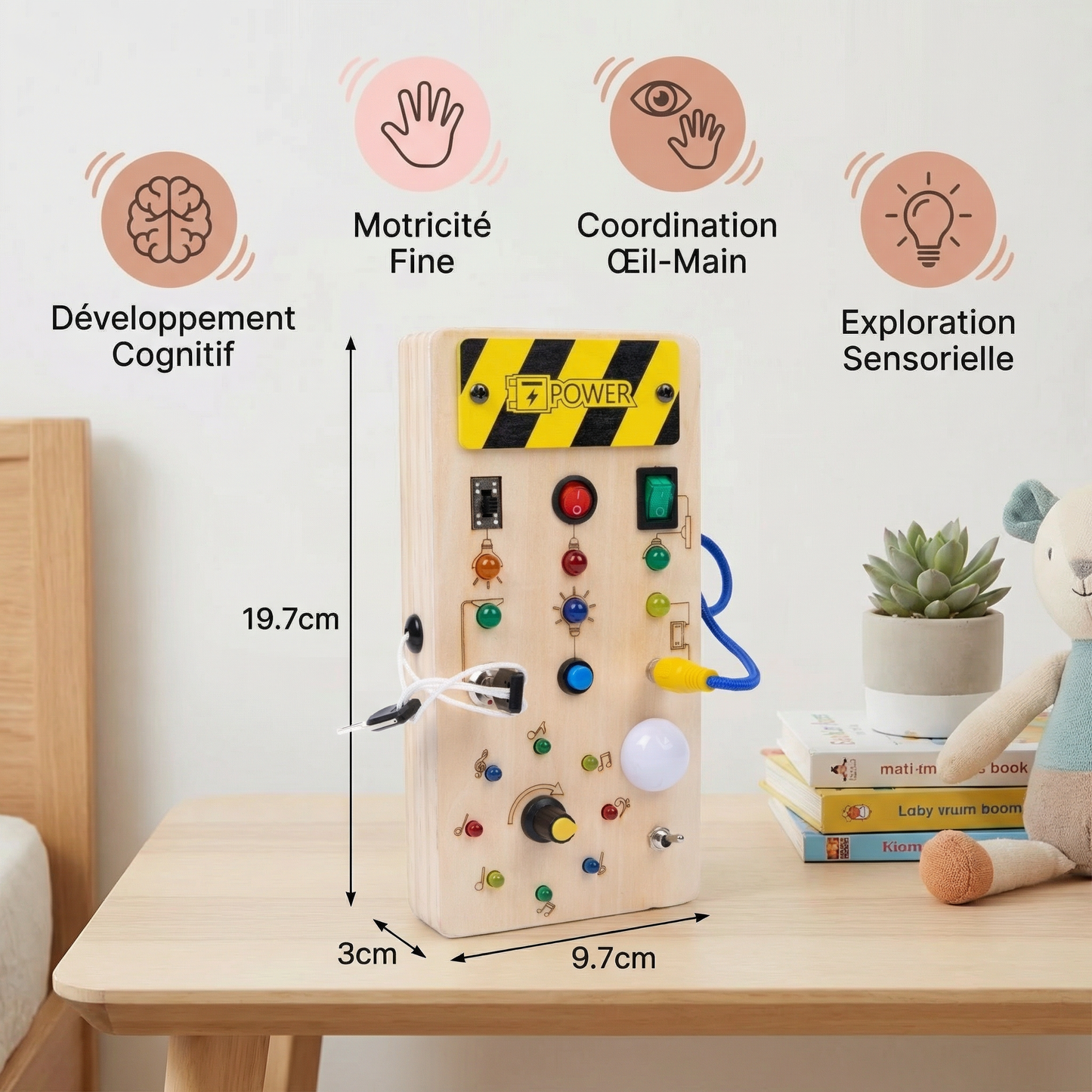 Planche Sensorielle Montessori en Bois – Lumières & Interrupteurs Interactifs