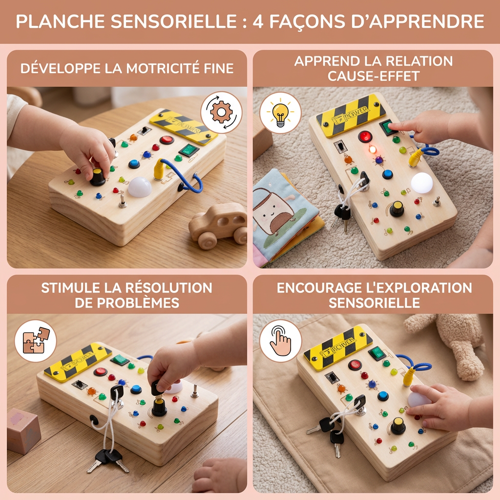 Planche Sensorielle Montessori en Bois – Lumières & Interrupteurs Interactifs