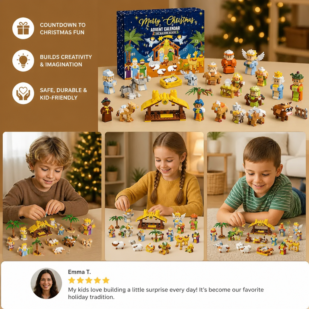 Calendrier de l’Avent en briques de construction – Crèche de Noël