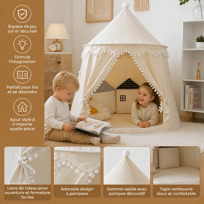 Tente de jeu pour enfant avec pompons, pour lire et jouer