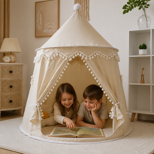 Tente de jeu pour enfant avec pompons, pour lire et jouer