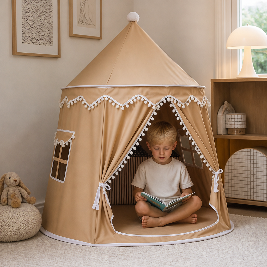 Tente de jeu pour enfant avec pompons, pour lire et jouer