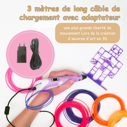 Stylo 3D pour Enfants – Kit de Démarrage Complet, 100 m de Filament