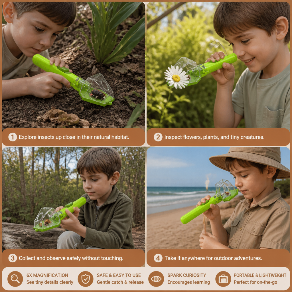 Attrape-insectes pour Enfants – Kit d'Observation avec Loupe 6x Intégrée