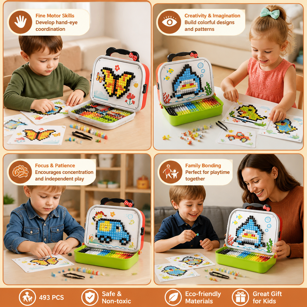 Jeu de Mosaïque Montessori Champignons – Éveil Créatif et Motricité Fine