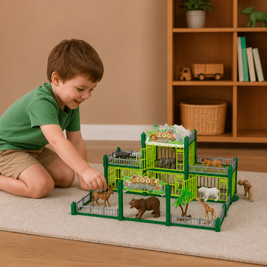 Modular zoo playset with animal figures