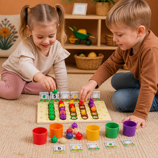 Jeu Montessori de tri des couleurs et des nombres sur le thème de la ferme