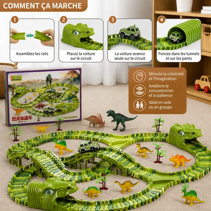 Circuit de dinosaures modulable avec voiture motorisée et figurines