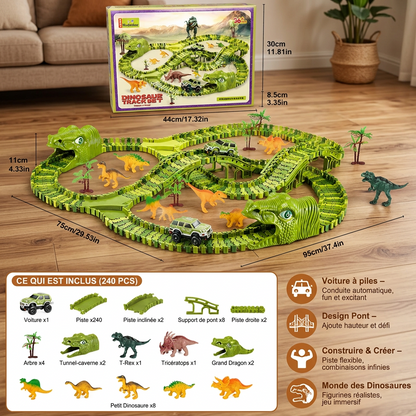 Circuit de dinosaures modulable avec voiture motorisée et figurines