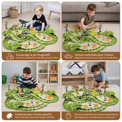 Circuit de dinosaures modulable avec voiture motorisée et figurines