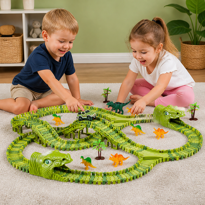 Circuit de dinosaures modulable avec voiture motorisée et figurines