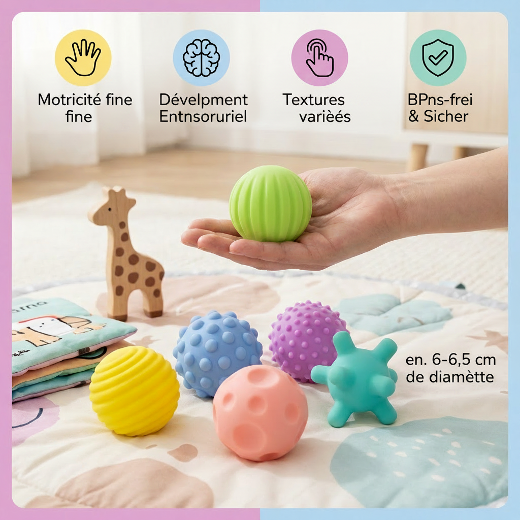Lot de 6 Balles Sensorielles pour Bébé – Balles Texturées Souples pour Éveil et Massage