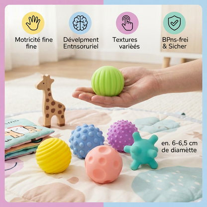 Lot de 6 Balles Sensorielles pour Bébé – Balles Texturées Souples pour Éveil et Massage