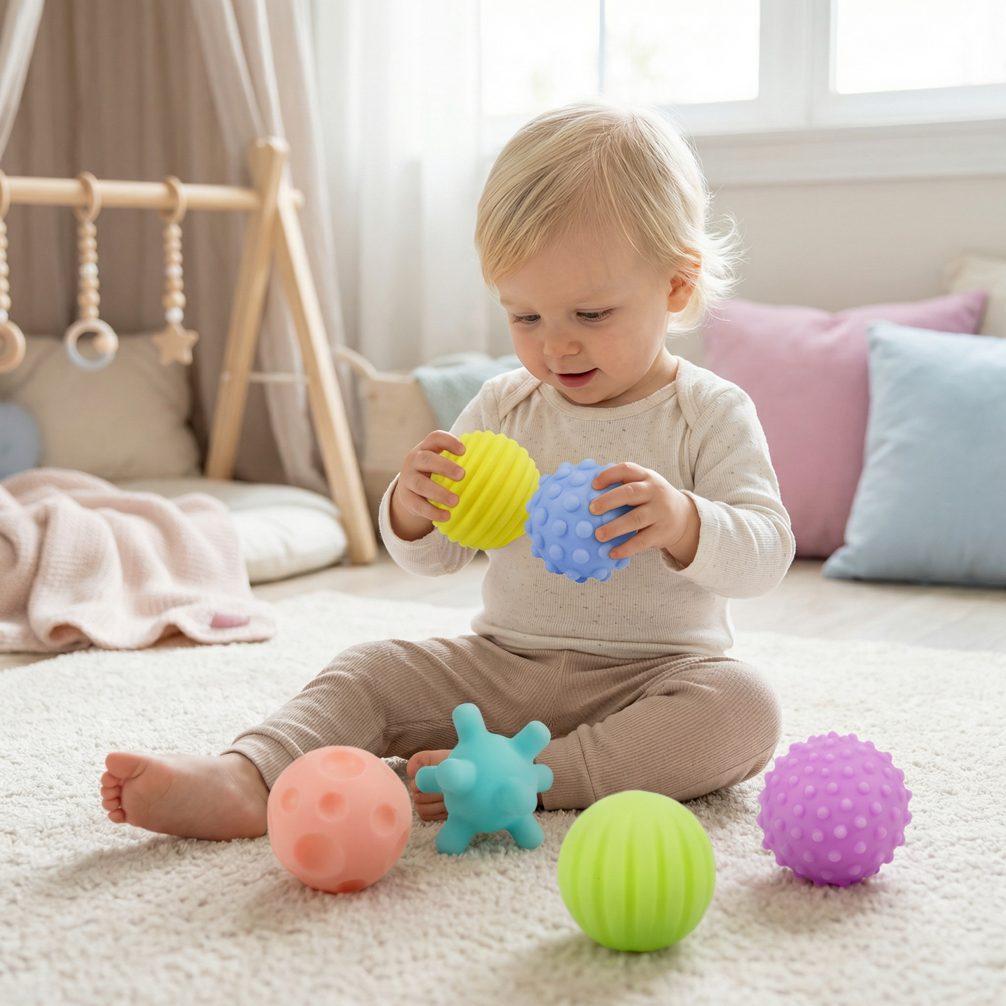 Lot de 6 Balles Sensorielles pour Bébé – Balles Texturées Souples pour Éveil et Massage