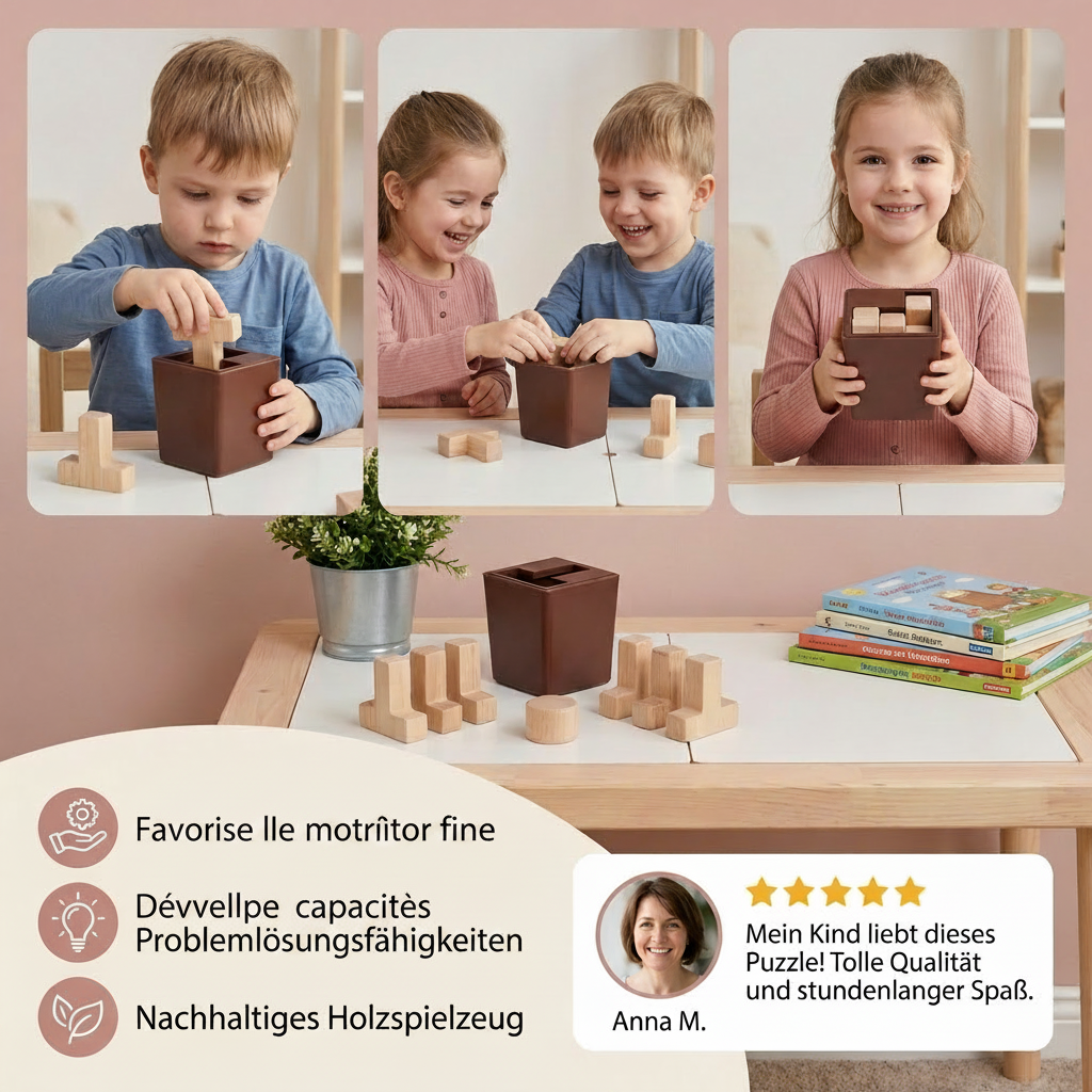 Puzzle Logique 3D en Bois & Jeu de Formes – Jeu Éducatif pour Enfants