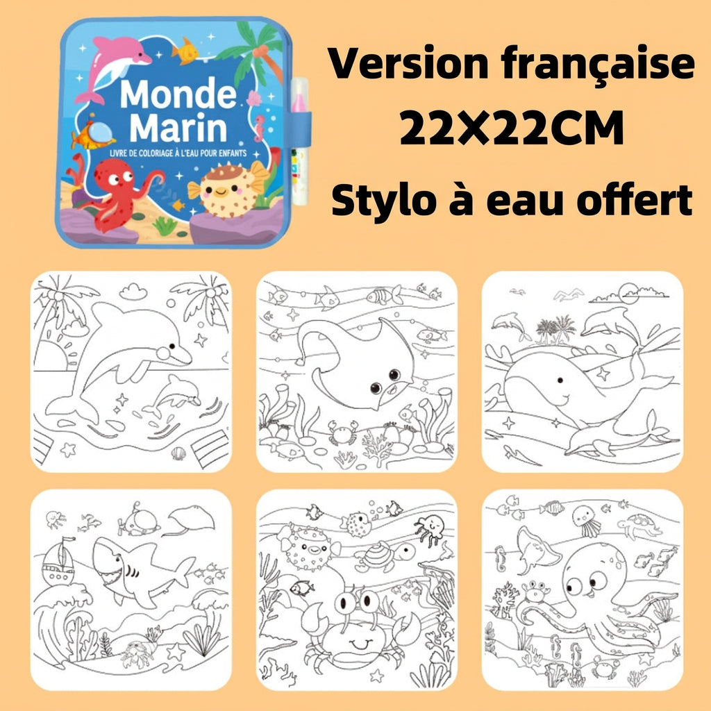 Livre de coloriage à l’eau réutilisable, trois thèmes au choix