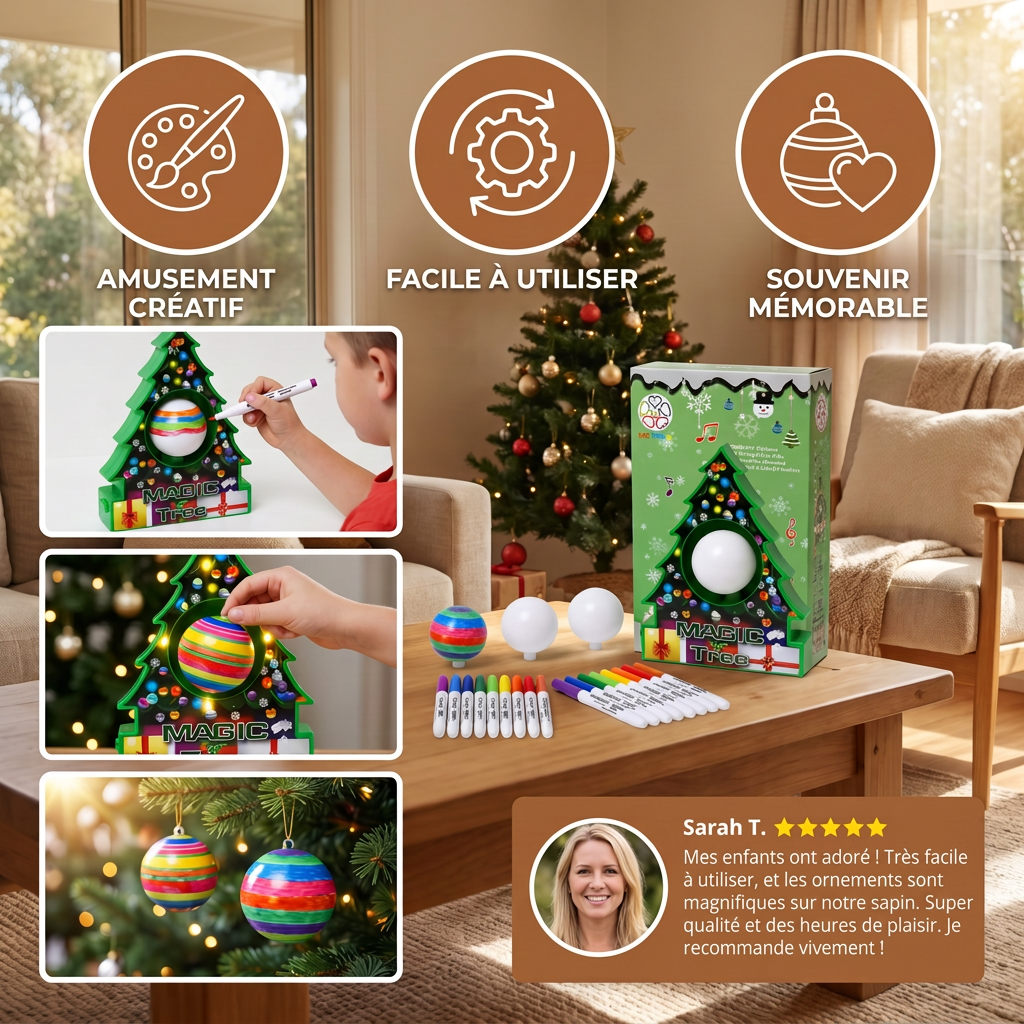 Kit de décoration de boules de Noël avec support sapin rotatif