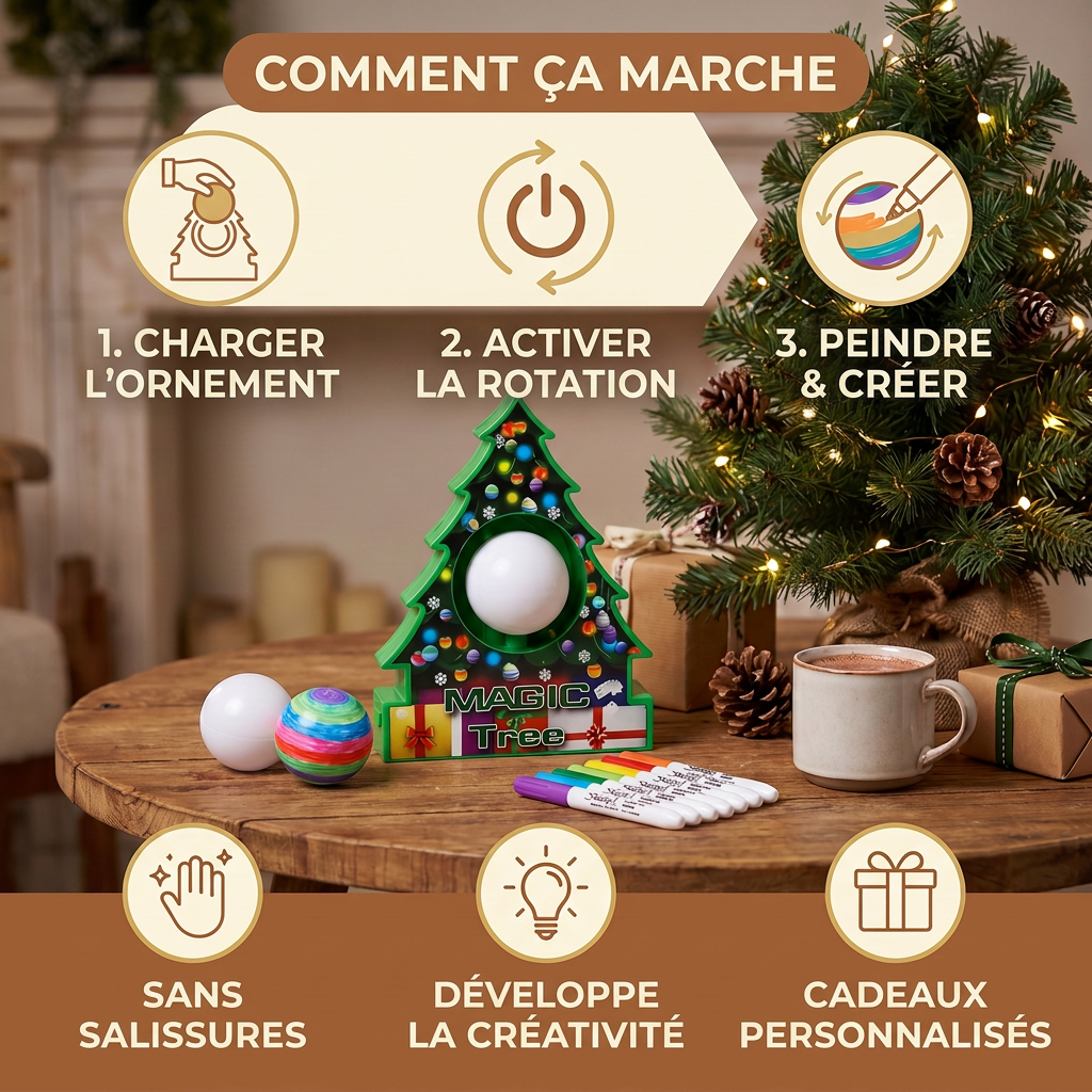 Kit de décoration de boules de Noël avec support sapin rotatif