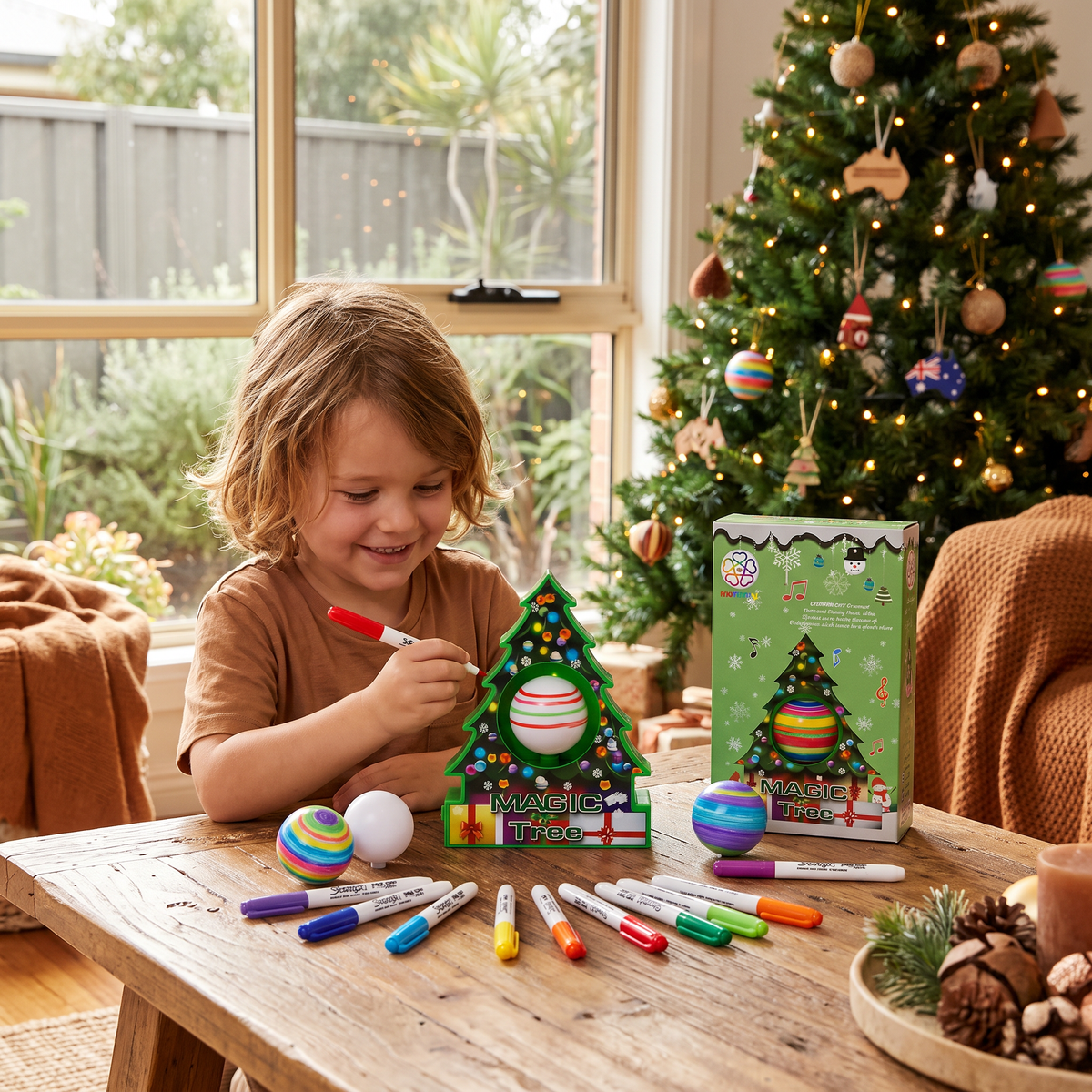 Kit de décoration de boules de Noël avec support sapin rotatif