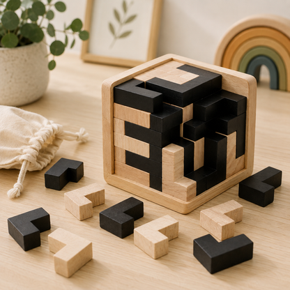 Puzzle 3D en Bois – Casse-Tête Logique pour Enfants & Adultes