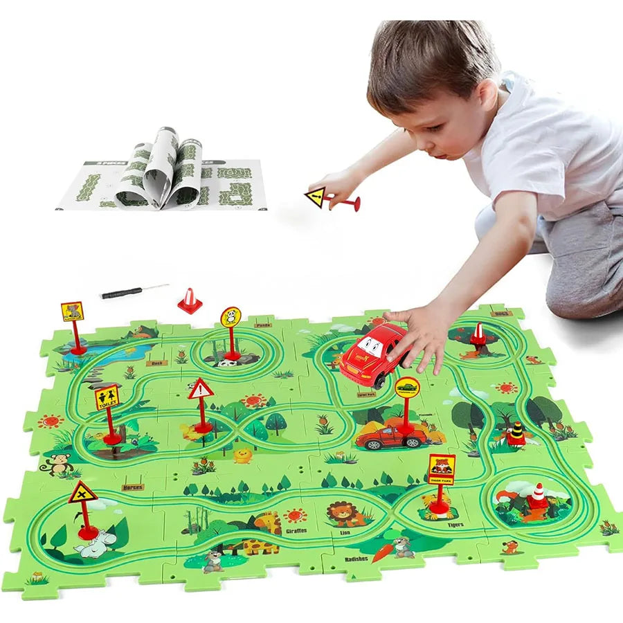 Circuit de Voitures Modulable pour Enfants – Jeu Créatif et Rangement Facile, dès 2 ans