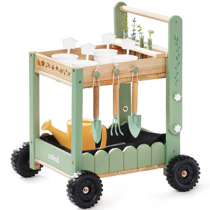 Chariot de jardinage enfant en bois, réglable avec outils
