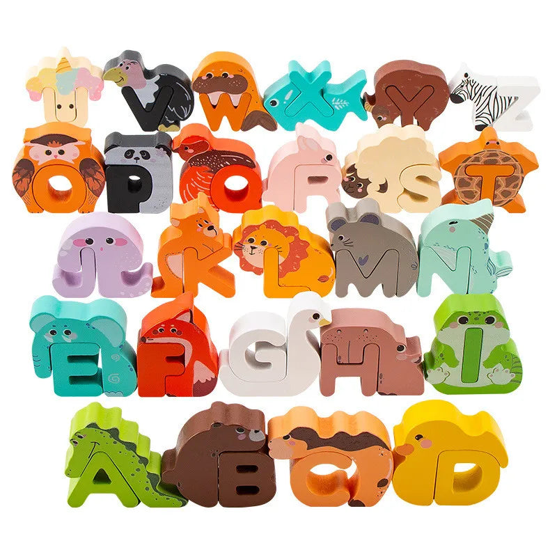 Puzzle alphabet créatif en bois avec 26 lettres en forme d’animaux